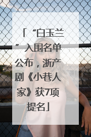 “白玉兰”入围名单公布，浙产剧《小巷人家》获7项提名